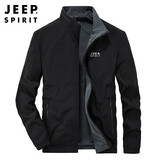 JEEP SPIRIT吉普外套男春秋季夹克男士两面穿立领休闲运动男装上衣  黑色 3XL