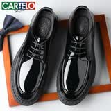 卡帝乐鳄鱼（CARTELO）英伦男士皮鞋透气厚底增高男鞋亮面商务休闲牛皮鞋男9828黑色42