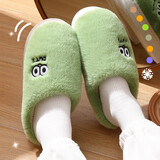 QYCKABY棉拖鞋女士秋冬季卡通2025新款家居保暖毛毛防滑月子半包跟棉鞋男 绿色【大眼崽】 38-39 适合37-38