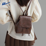 回力双肩包女士新款复古出游旅行包百搭时尚大学生初中女生真皮小背包 棕色