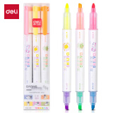 得力（deli）问苍穹双头6色荧光笔 学生考试复习划重点笔 可爱高颜值标记笔记号笔 办公分类手账可用S749