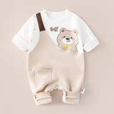多嘻噜卡婴儿春装连体衣新生儿衣服男女童四季长袖哈衣 背带咖熊 66cm