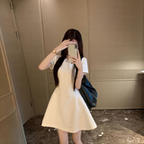 GARNUO白色连衣裙女夏季法式小个子高级感裙子礼服裙收腰显瘦小白裙短裙 白色【短袖短款】 S 【80-100斤】