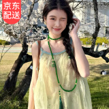 鹿珊伍项链女新中式国风绿色串珠流苏高级感禅意长款斜挎链毛衣链配饰品 绿色流苏项链-130cm可斜挎