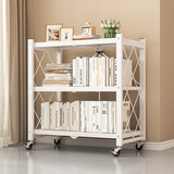 蔓斯菲尔（MSFE）免安装可折叠可移动钢制书架落地储物置物架多层货架客厅展示架子 【可放300本】碳钢白色三层 免安装可移动【71长X35宽CM】