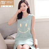 莫代尔睡裙女夏季薄款卡通印花无袖背心裙宽松大码胖MM女士中短裙家居服 Y274#绿 M 80-100斤