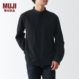 无印良品（MUJI）男式 法兰绒立领衬衫 长袖休闲百搭衬衣男士外套纯棉全棉ACA75C1A 黑色 S  （165/84A）