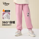 迪士尼（Disney）童装儿童男女童加绒加厚长裤针织运动束脚裤子23冬DB341ME18粉160