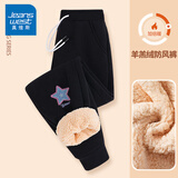 真维斯（Jeanswest）加绒裤女棉裤女装冬季外穿裤子羊羔绒加厚保暖束脚长裤休闲女弹力 黑色 牛仔星_K_前左下 XL