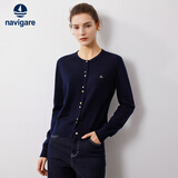 Navigare意大利小帆船女士全羊毛针织开衫休闲毛衣外套2334094509 蓝 L 