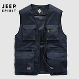 JEEP SPIRIT吉普马甲男春秋户外运动多口袋网眼钓鱼速干背心男外套