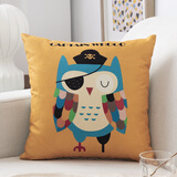 半夏微凉 抱枕靠垫床头靠枕午睡沙发方枕车用办公室护腰垫卡通亚麻抱枕套 海盗猫头鹰 40*40cm（抱枕套）