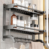 百悍枪灰卫生间置物架免打孔浴室洗手间收纳架子厕所洗漱台挂件毛巾架 60灰色双层【单杯】