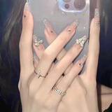 美甲贴片穿戴甲指甲贴中长款新娘显白可拆卸学生短款重复使用成品 璀璨蝴蝶 24片 【长款】