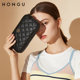 红谷（HONGU）女包2025春夏新款头层牛皮迷你小包休闲菱格斜挎包链条包包女 漆黑