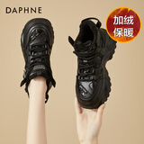 DAPHNE达芙妮老爹鞋女冬季新款女鞋秋冬加绒冬款棉鞋厚底休闲运动鞋 黑色 加绒 跟高5.8cm 40 (250mm)