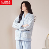 红豆居家（Hodohome）甜美可爱撞色开衫女士加厚暖绒家居服套装 泡泡蓝 S 160