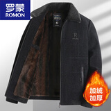 罗蒙（ROMON）爸爸外套加绒加厚棉服翻领中老年人冬装夹克男中年男士冬季棉.衣 2215#黑色加绒款 180/XL适合110-130斤