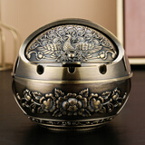 烟灰缸欧式复古家用客厅金属网红潮流创意个性办公室防飞灰带盖 青铜孔雀（小号）