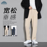 顶峰保罗（Dingfengbaoluo）休闲裤男夏季宽松直筒长裤子潮流运动阔腿西装裤819卡其L
