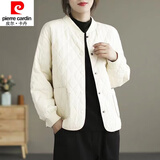 皮尔卡丹（pierre cardin）23年新款棉衣棉服女秋冬季菱格夹棉轻薄小棉袄新款装短款纯色外套 米白色 L 【建议110-120斤】