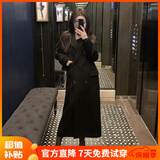 Aseblarm黑色毛呢大衣女外套西装2023冬季新款加绒加厚长款过膝赫本风大衣 黑色 加棉加厚 XL 建议140-160斤
