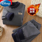 迪士尼德绒套装儿童男女童秋冬季加绒加厚秋衣秋裤保暖内衣婴儿宝宝套装 【德绒】加绒加厚-深蓝色 140 建议身高130-140CM