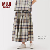 无印良品（MUJI）女式 马德拉斯格纹 宽摆裙长半身裙女装裙子25年夏季款BE1XKA5S 象牙色格纹 XL (165/74A)