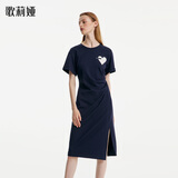 歌莉娅开叉针织学院风连衣裙显瘦气质通勤裙子女装1B7J4H520 99U深蓝 L (165)
