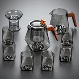 正扬玻璃茶具套装办公高档整套功夫茶盘耐热泡茶壶观山茶杯实木把防烫 10头烟灰(萧墨)-萧墨杯