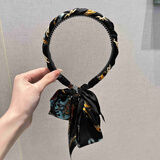 觅馨复古链条飘带发箍女春夏优雅气质布艺丝巾发带编发一体发卡头箍 黑色款