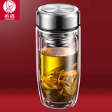 希诺（HEENOOR）批发茶杯双层玻璃杯男士水杯鹅蛋防摔隔热杯子大容量500加厚车载 钢本色 500毫升