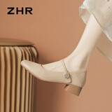 ZHR单鞋女优雅气质一字带玛丽珍鞋女粗跟时尚女鞋 AH506 杏色 36 