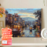 倍思家 数字油画diy风景花卉手绘油画填色客厅装饰画儿童手工画动漫挂画 城市电车 50*40cm（绷好实木内框整套）