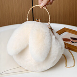 叕二叕可爱兔耳朵毛绒包包女软萌少女链条包百搭毛毛单肩斜挎包 白色