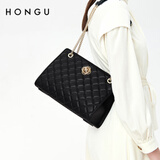 红谷包包女包2025春夏新款时尚大气菱格真皮单肩包牛皮链条手提斜挎包 漆黑