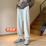 POUM休闲裤子男士羊羔毛棉裤春秋季款加绒加厚保暖抽绳宽松直筒束脚长 KLQ-CK131杏色【常规春秋款】 XL 【推荐体重120-150斤】