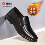 康奈男鞋 商务休闲男鞋圆头套脚皮鞋男士单鞋西装皮鞋1167724 黑色（加绒款） 40