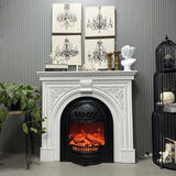 逸雪法式玄关壁炉柜取暖火焰壁炉欧式家用别墅客厅鸟笼炉芯壁炉装饰柜 长120*30*106cm黑加银鸟笼取暖炉 黑色柜体