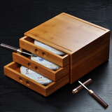 凡越竹制普洱茶盒储茶柜功夫茶具茶刀分茶盘收纳开茶饼盒茶道零配件 三层竹茶盒（+檀木茶刀）