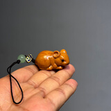 檀木雕可爱小老鼠手把件摆件实木十二生肖鼠小仓鼠手机挂钥匙扣 檀木