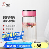 希诺单层玻璃杯家用办公水杯女高颜值便携泡茶杯子XN-9055粉色 330mL