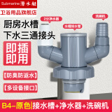 潜水艇 厨房下水三通 洗菜盆水槽净水器过滤器三通下水道防臭神器封口器 B-4丨水槽排水管+净水器+洗碗机