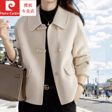 皮尔卡丹（pierre cardin）短款双面呢春季双面绒外套大衣上衣时尚宽松春秋新款小个子毛呢女 米白色 XL XL 【105-120斤】