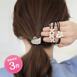 奇美拉（CHIMERA）3件发圈韩版个性简约天鹅花朵发绳高弹扎头发橡皮筋女新年礼物