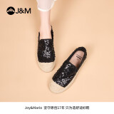 快乐玛丽（J&M）渔夫鞋女士单鞋春夏时尚亮片厚底懒人一脚蹬女鞋 黑色 39 