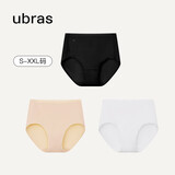 ubras40S纯棉女士内裤女7A抗菌裆加长档高腰三角裤3条装 黑+瓷肌色+白S