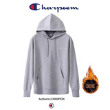 冠军涂鸦加绒春秋冬季新款连帽卫衣套头刺绣外套纯色休闲男女同款情侣卫衣 灰色小C连帽加绒 L 115-130 斤