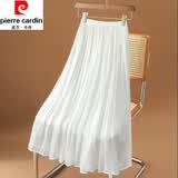 皮尔卡丹（pierre cardin）欧货真丝半身裙女夏季新款牛奶珠光裙子气质松紧腰桑蚕丝百褶裙 白色 M (95-110斤)
