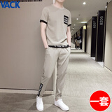 VACK 夏天男士休闲套装男夏季套装男圆领衣服男装冰丝短袖T恤套装 903卡其 XL(约115-135斤可穿)